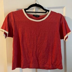 Topshop Crop Baseball T-Shirt Red and White Size US6